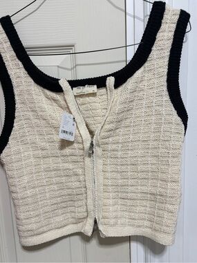 We The Free Cream Knit Zip Tank with Black Trim